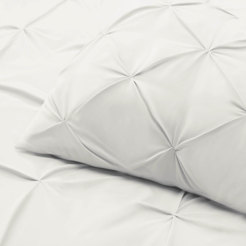 Ensemble de housse de couette plissÃ©e en tissu doublement brossÃ©, Blanc, Housse de couette double et 2 taies décoratives s