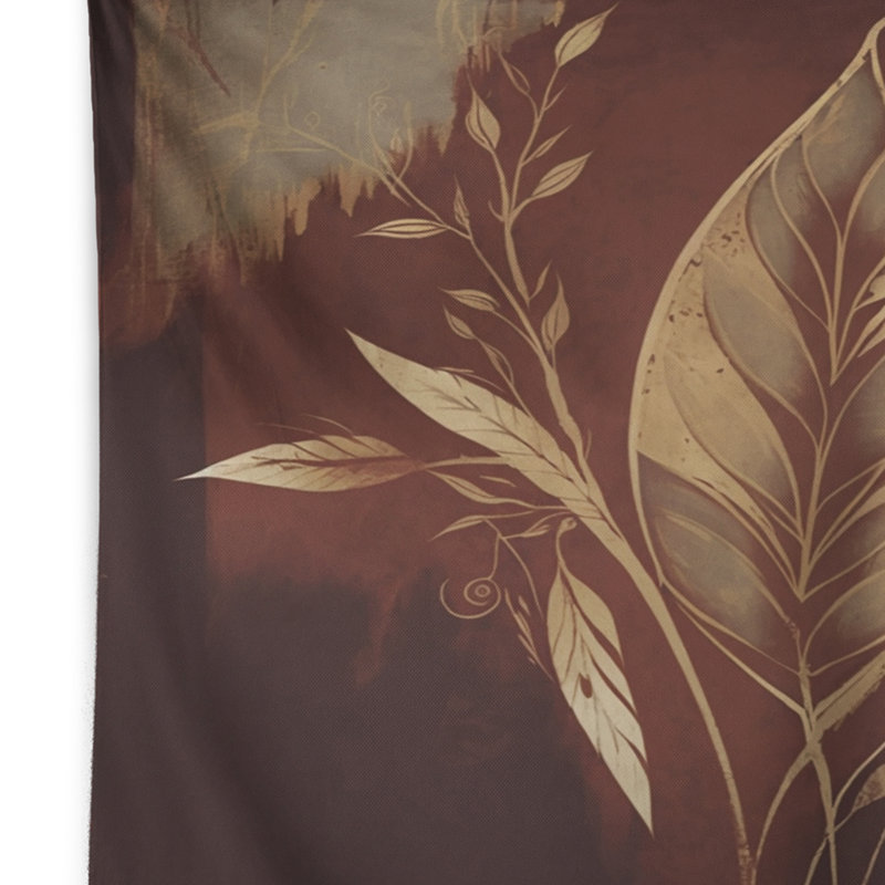 Tapisserie en polyester terre cuite et feuilles de chocolat IV, H 32 po x l 39 po