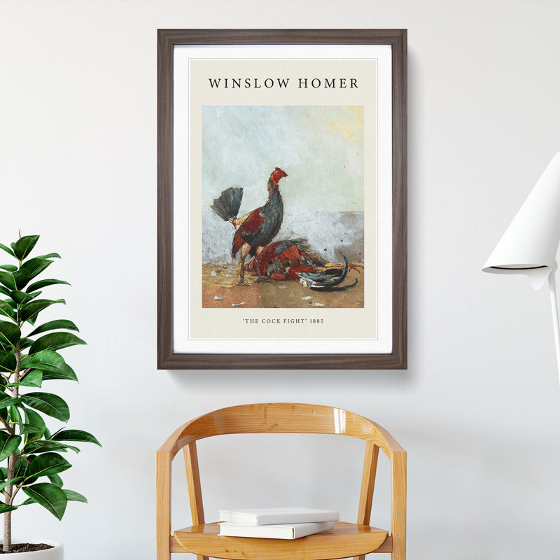 The Cock Fight by Winslow Homer - Picture Frame Painting, 36cm H x 27cm W x 2cm D, Walnut Framed