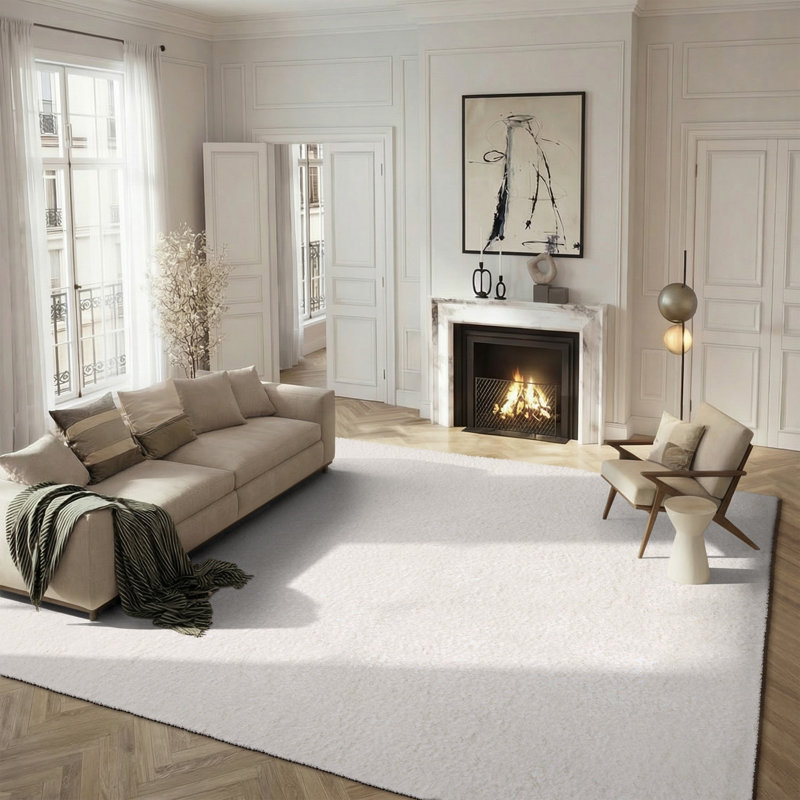 Tapis ivoire touffeté à la main Jayne, Rectangle 8 pi x 10 pi