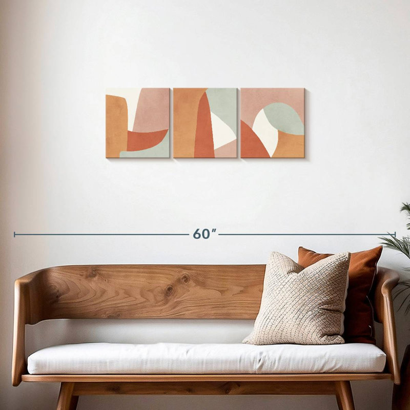 «Boho Neutral Abstract Triptych», reproduction sur toile, H 12 po x l 38 po x P 1,25 po