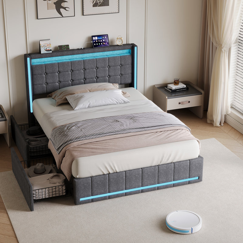 Upholstered Bed, Double (4'6), Grey