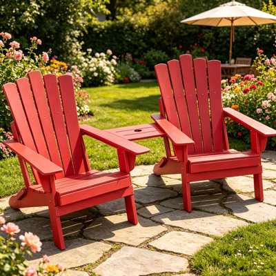 Set Of 2 Folding-Adirondack-Chairs With Connecting Tray