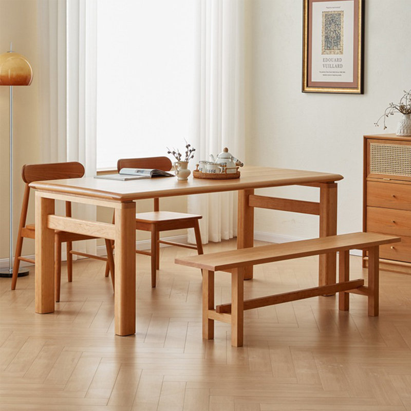 Ensemble de table de salle à manger en bois de cerisier massif avec banc, H 29,53 po x L 62,99 po x l 33,46 po