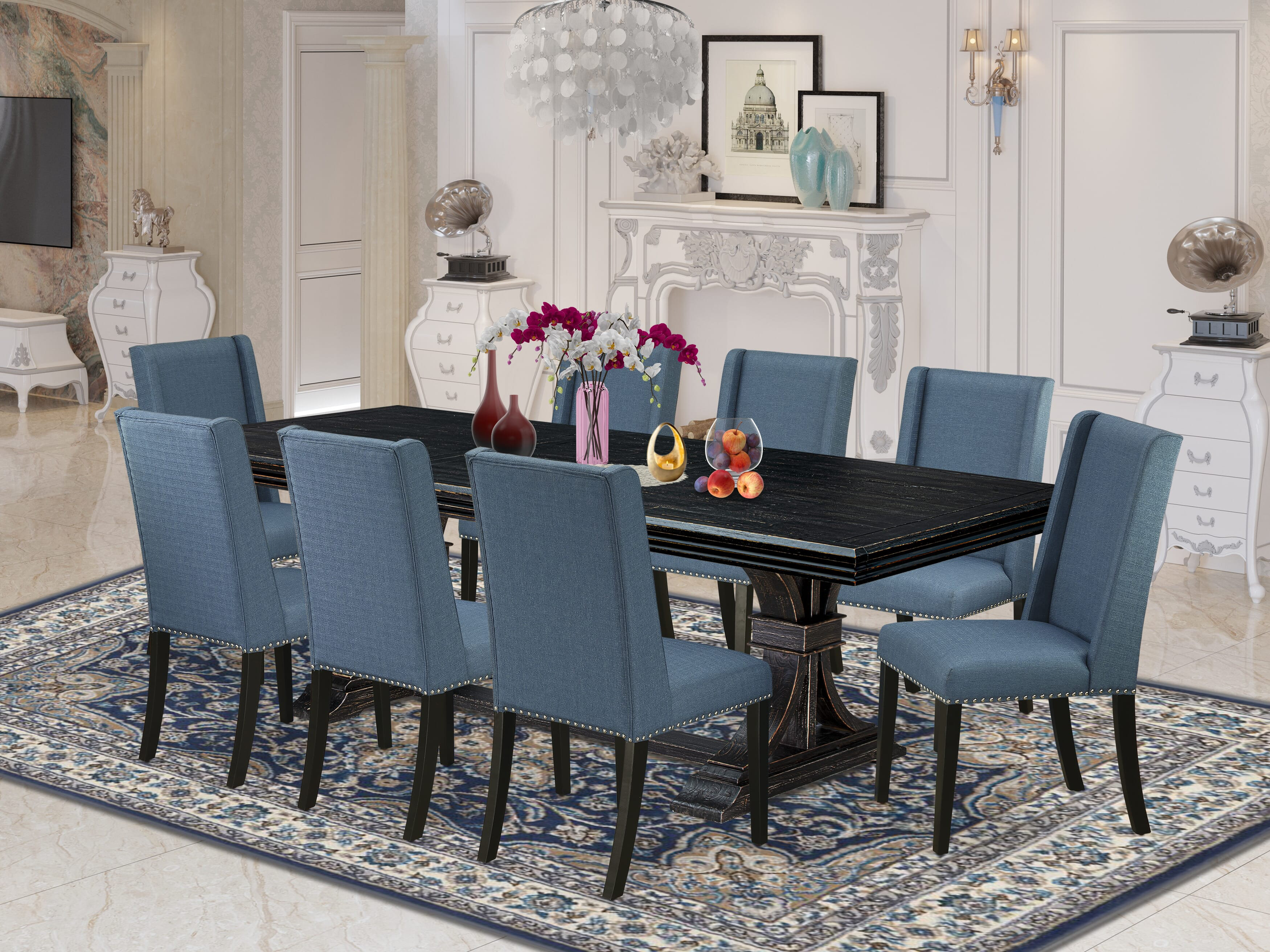 Red Barrel Studio® 9-piece kitchen table set consists of a dining table ...