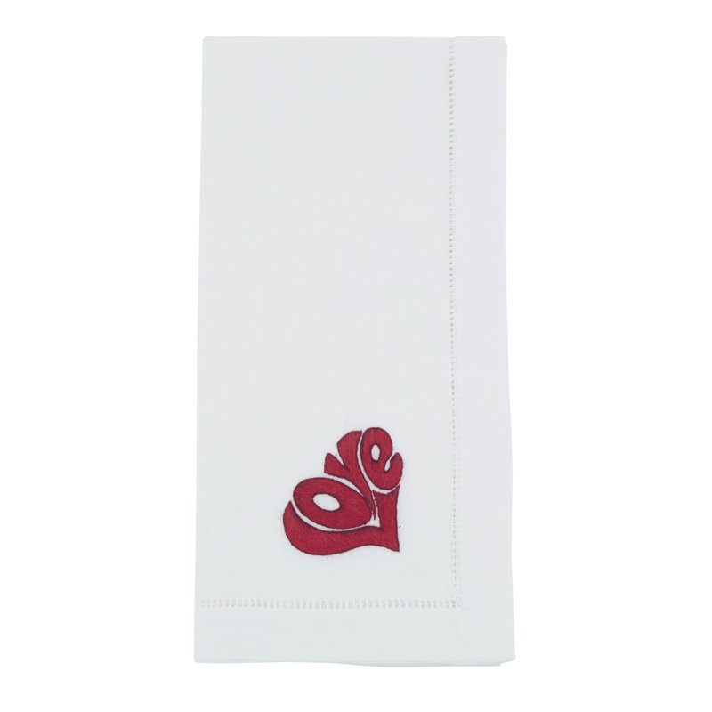Embroidered LOVE Cotton Napkins (Set of 6) – Hand-Stitched Letter Motif with Hemstitch Border, 20"x20"