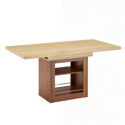 Expandable Dining Table With Storage, Walnut MDF Frame, Accommodates 4-8 People For Versatile And Stylish Meals