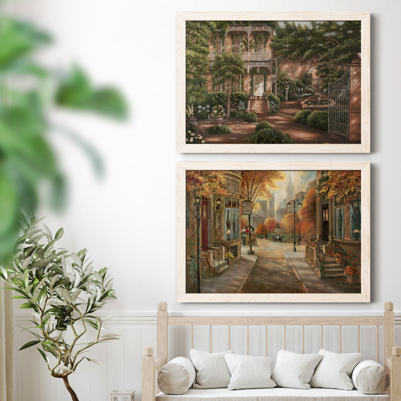 Jane's Courtyard II - ensemble de 2 peintures sur toile encadrées, H 31 po x l 44 po x P 1 po, Cadre blanc