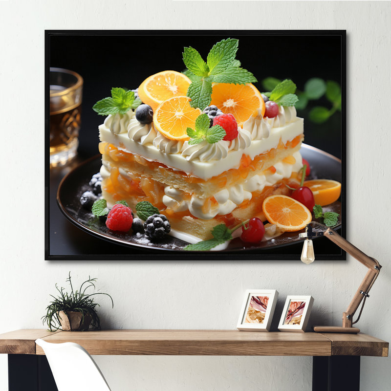 «Orange Orange White Melon Cake Mmmmmmm» sur impression sur toile, Cadre flottant noir, H 30 po x l 40 po x P 1,5 po