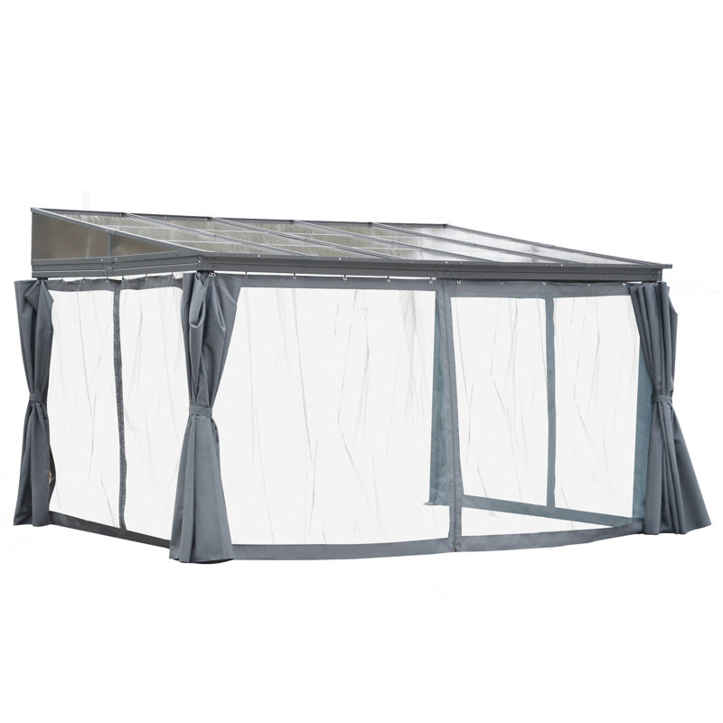Large Gray Aluminum Patio Gazebo with Polycarbonate Roof