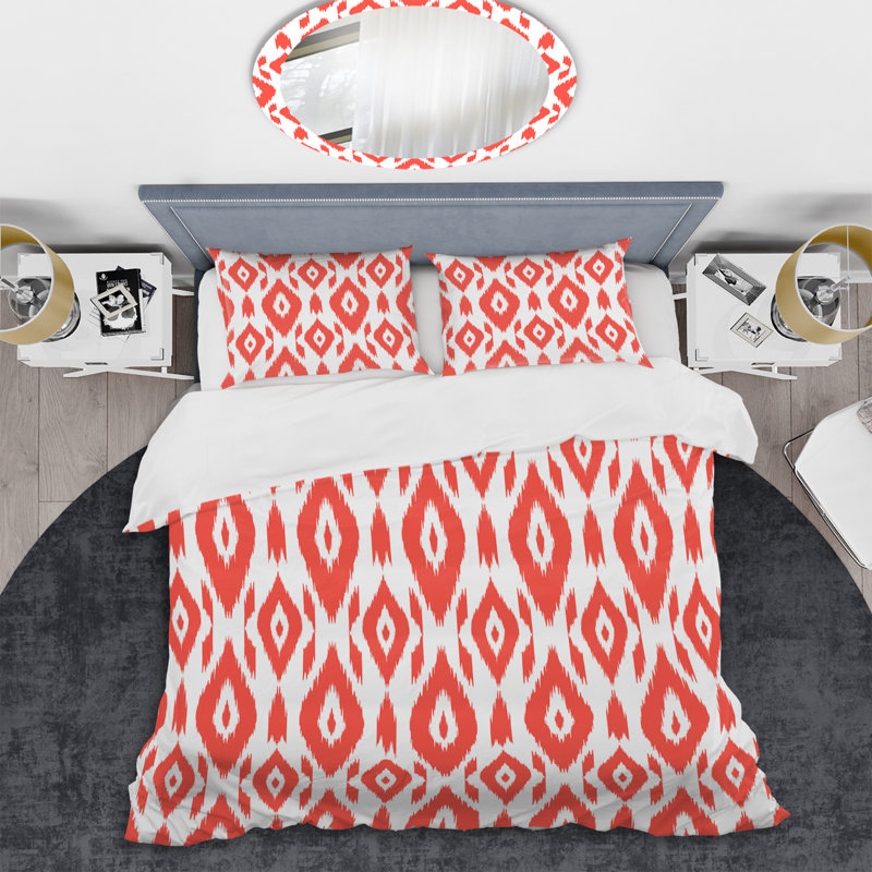 Orange Ethnic Pattern Polyester Abstract Duvet Cover, King Duvet Cover + 2 King Shams