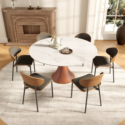 5/7 Pieces Mid-Century Dining Room Sets Kitchen Alverez With Upholstered Sponge Side Chairs