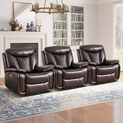 40.6" Wide Modern Diamond Home Theater Recliner With Power Button And USB (Set of 3)