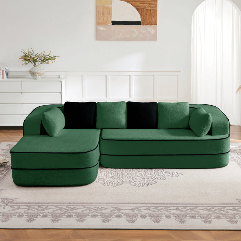 Canapé de 106 po en tissu éponge à densité élevée 32D sans assemblage, canapé moelleux et confortable avec méridienne en L, pour le salon