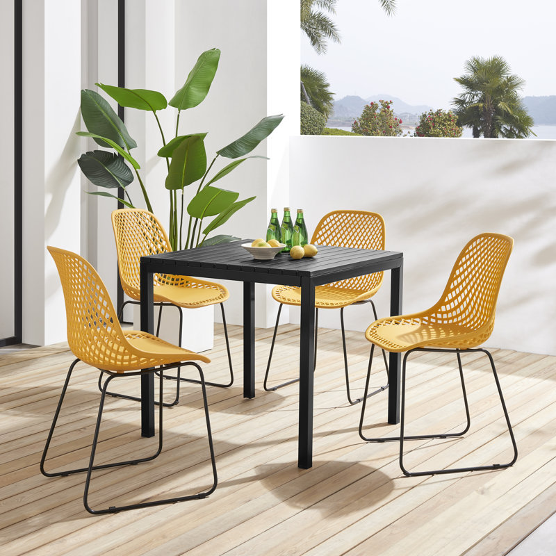 Plastic Outdoor Dining Table With Metal Legs, Weather Resistance, Home Patio Table, Restaraunt Outdoor Table, Quick Assembly