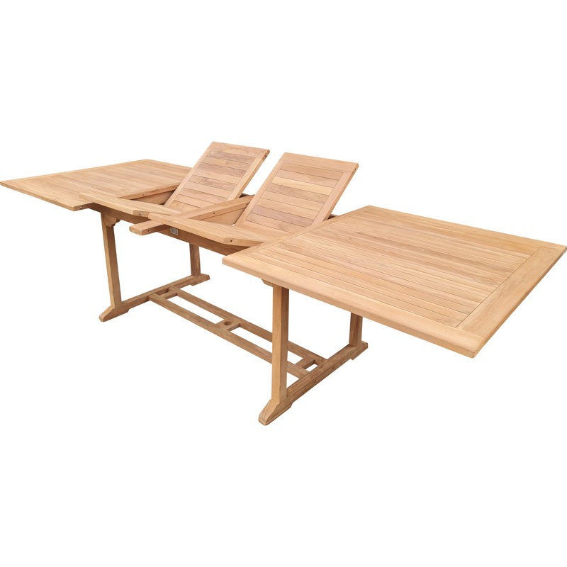 Duchene Butterfly Leaf Solid Teak Wood Rectangular Trestle Dining Table