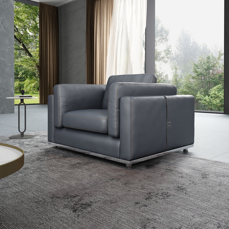 Picasso Leather Club Chair, Gray Genuine Leather