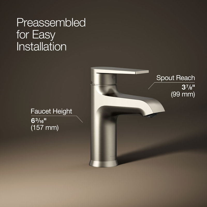 Kohler Hint Single-Handle Bathroom Faucet with Pop-Up Drain Assembly, One Hole Bathroom Sink Faucet, 1.2 gpm