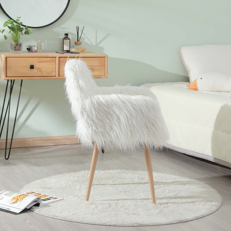 Fauteuil de maquillage rembourré, Fausse fourrure blanche
