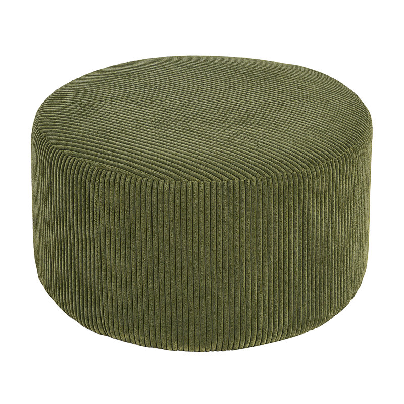 Upholstered Round Ottoman, Olive Green
