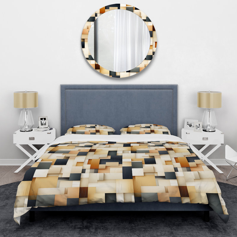 Abstract Taupe Blockchain Blocks I - Ensemble de housse de couette géométrique
