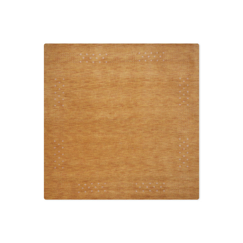 Anley Hand Knotted Loom Wool Eco-Friendly Area Rugs - Square, Gold Color, Contemporary Modern Design, High Pile Thick Handmade Anti Skid Area Rugs for Living Room, Bed Room