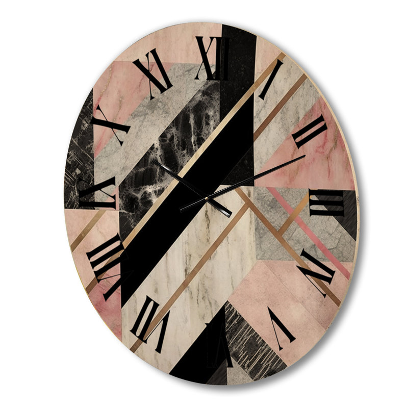 Horloge murale moderne en marbre et granit agate avec touches dorées, Petit