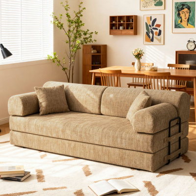 Convertible Sleeper Sofa Bed,Two-Tone Blended Bouclé Fabric Folding Mattress Couch With Fixed-Shape Frame, Floor Sofa Lounge Couch For Living Room Bedroom