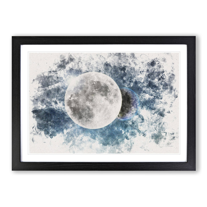 Earth Behind The Moon - Single Picture Frame Painting on MDF, Black Framed, 40cm H x 60cm W x 2cm D