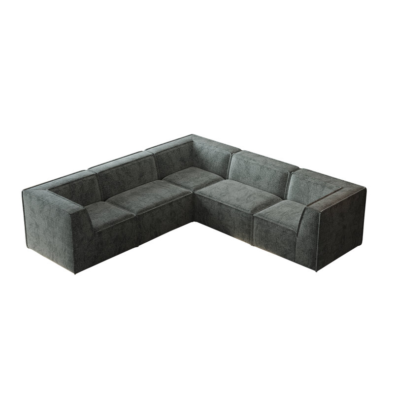 Karr 5-Seater L-Shape Boneless Compression Modular Sofa, Green Chenille