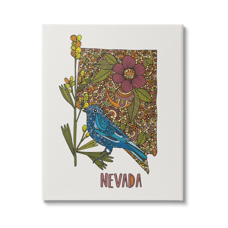Motif botanique complexe de Nevada Bluebird State par Valentina Harper - impression, Toile tendue