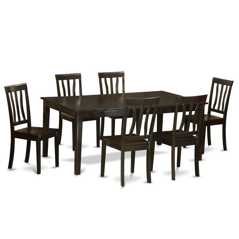 7 Piece Kitchen Table Set Consist of a Rectangle Dining Table with Pedestal and 6 Dining Room Chairs, Cappuccino, Capuchino