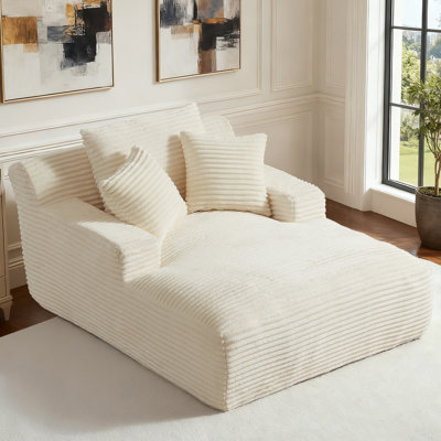 50" Cloud Chaise Lounge Chair Indoor, Oversized Corduroy Deep Seat Sofa Bed, No Assembly Required by Mercer41