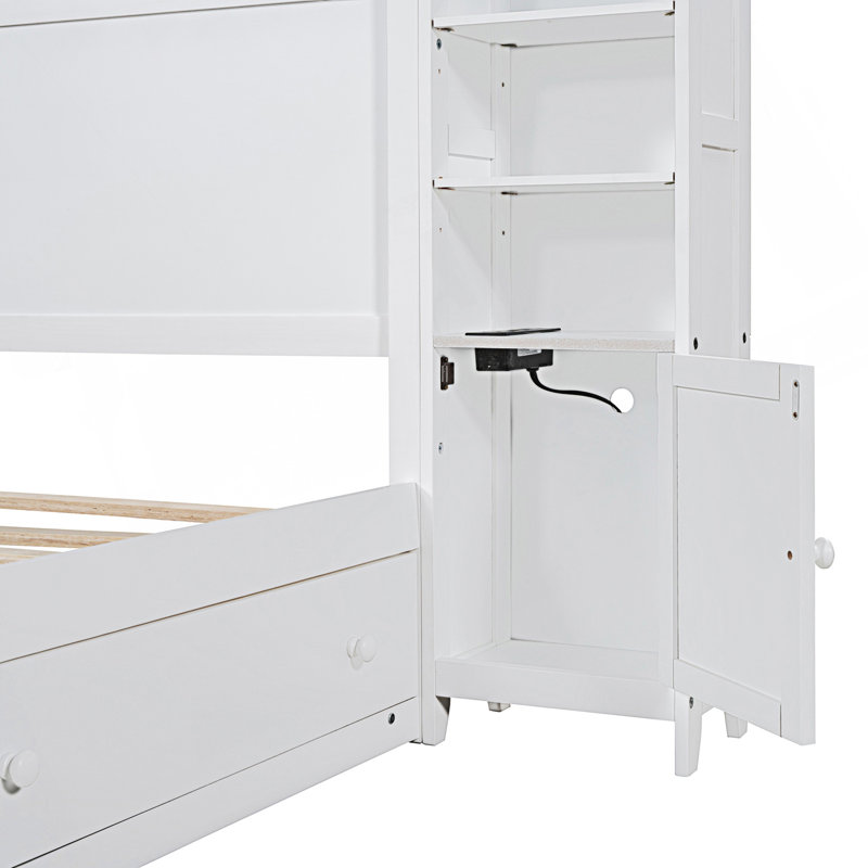 Arnitha 4 Drawers Storage Platform Bed with Bookcase Headboard, White, Queen