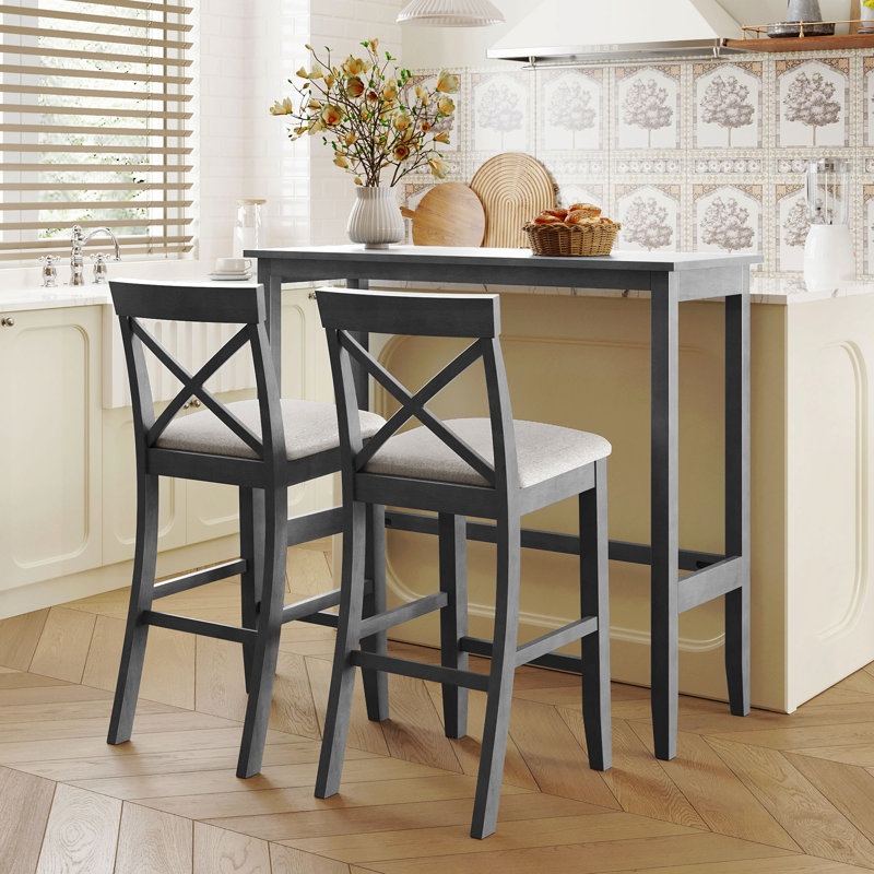Ensemble de salle à manger rectangulaire à hauteur de bar en bois avec 2 chaises, Gris