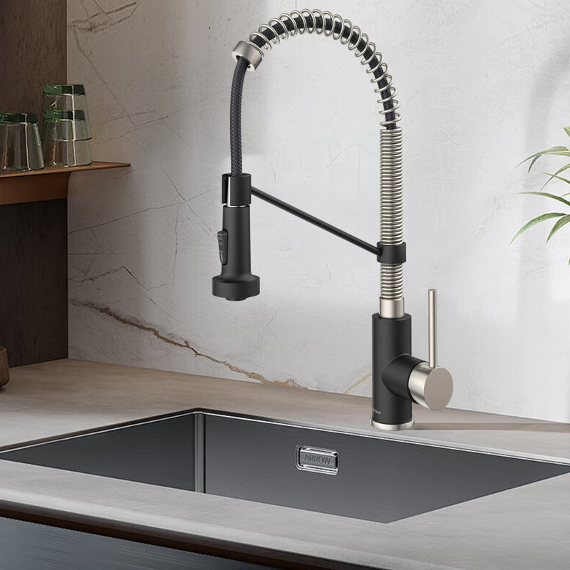 Single Handle Kitchen Faucet 2-Function Sprayer Pull Down Kitchen Faucet, Chrome/Matte Black