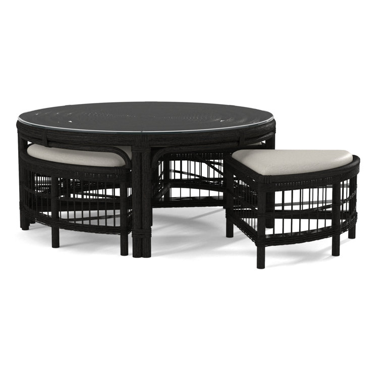 Table basse en rotin avec bancs Raffles