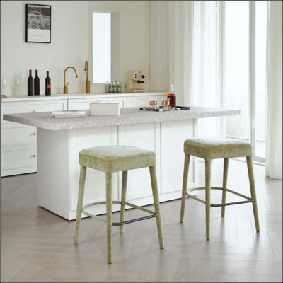 Tabouret de bar rembourré sans dossier en tissu - siège rembourré avec pieds et repose-pieds robustes, siège peu encombrant pour îlot de cuisine, comptoir de salle à manger et pub, 2 ensembles