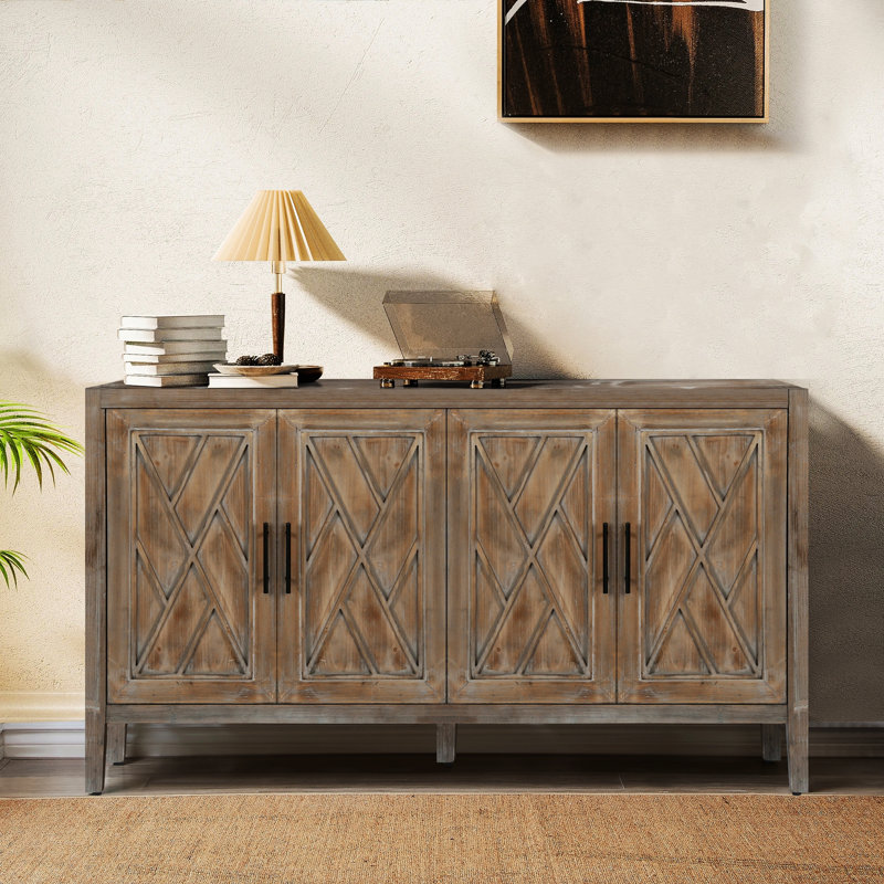 Accent Cabinet With 4 Doors Wood Sideboard Buffet Cabinet Console Table Credenza Buffet Table, Antique Brown