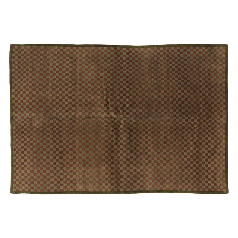 Checkerboard Hand Knotted Wool Geometric Area Rug, Rectangle 6' x 9'