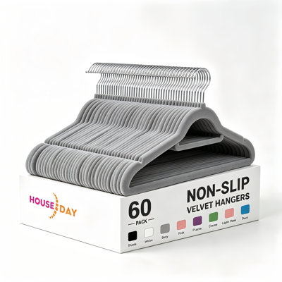 Gray Non‑Slip Velvet Hangers 60‑Pack, Slim Space‑Saving Clothes Hangers for Closet Storage