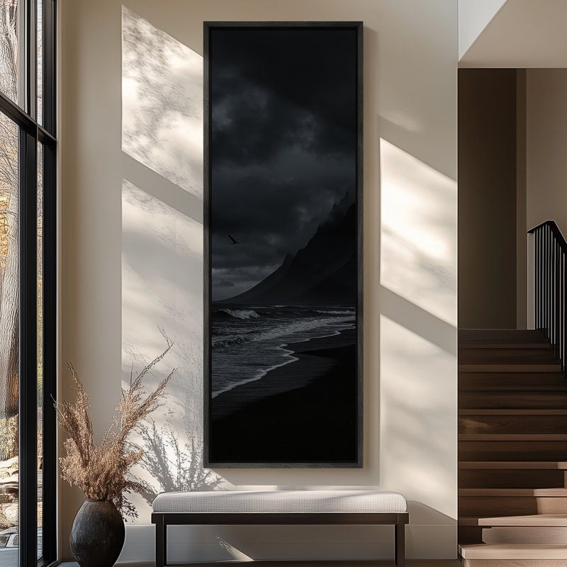 «Beach Landscape», impression sur toile encadrée océan, H 60 po x l 20 po, Noir