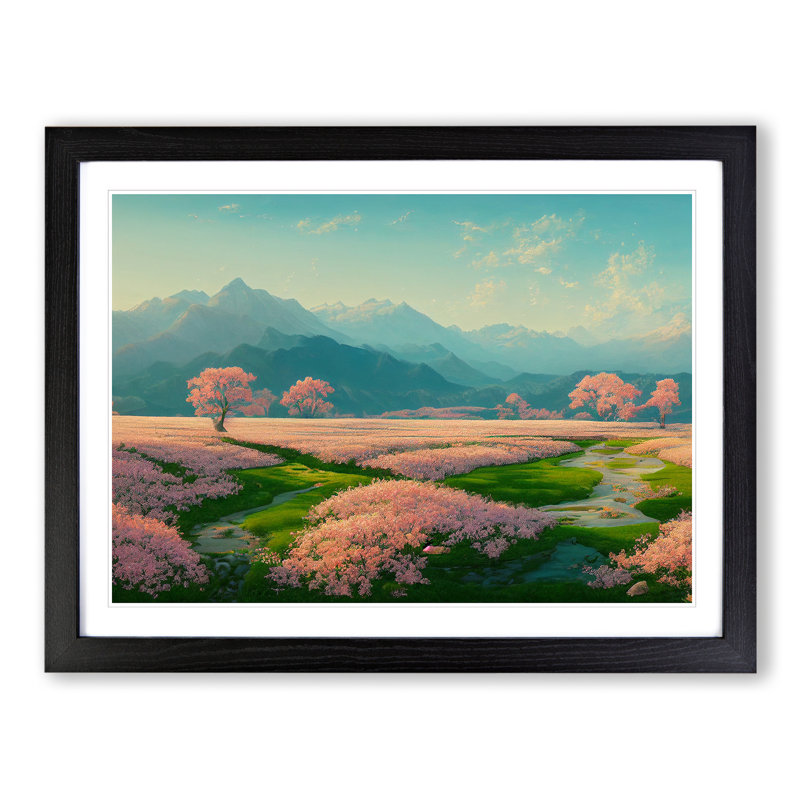 Spring Landscape Mountains - Single Picture Frame Print, 25cm H x 34cm W x 2cm D, Black