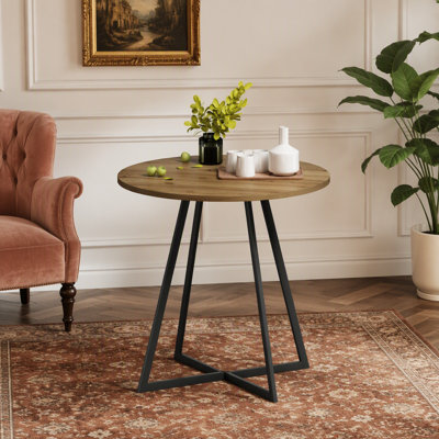 Table de salle à manger ronde 31,5 pouces, petite table de cuisine circulaire avec pieds en métal noir pour 2 à 4 personnes, table de salle à manger moderne, brun (table seulement)