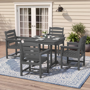 5-Piece Outdoor HDPE Dining Set, Patio Table With 4 Wide Armrest Chairs, All-Weather Garden Dining Furniture