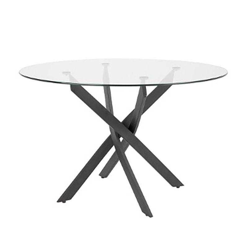 Gupton Round Glass Top Metal Base Dining Table, Black, 29.5”H x 39"L x 39"W