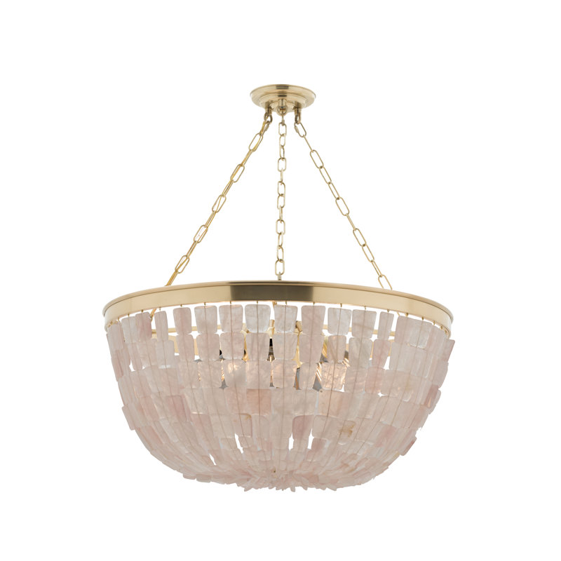 Luminaire suspendu 8 lumières Metropolitan avec quartz rose au fini laiton
