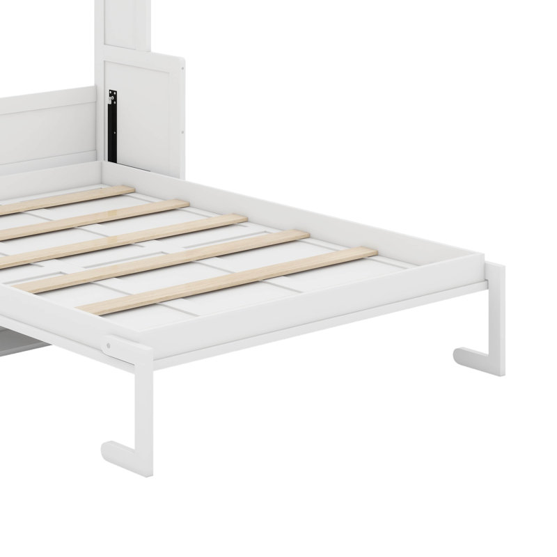 Grand lit escamotable avec bureau, DEL et USB, Blanc