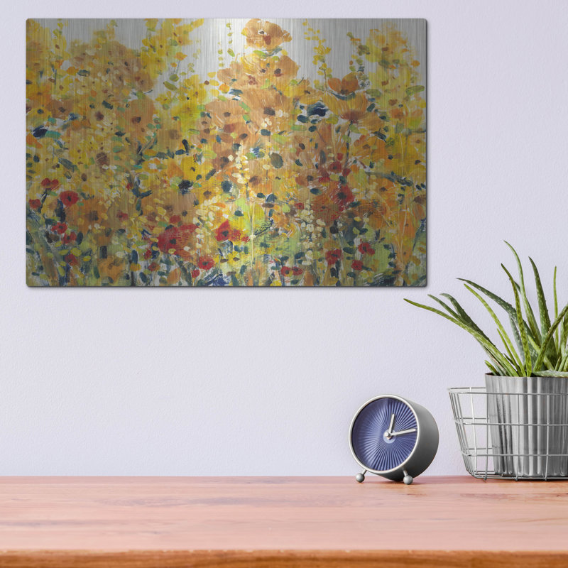 Art mural en métal «Golden Summer Garden I» par Tim O'Toole, H 12 po x l 16 po