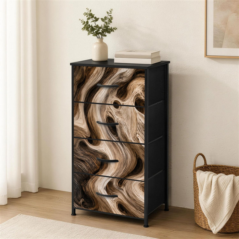 Commode à 4 tiroirs pour chambre à coucher Abstrait en bois organique à lignes fluides